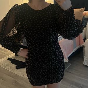 Zara Black and Pink Long Sleeve Mini Dress with Puff Sleeves
